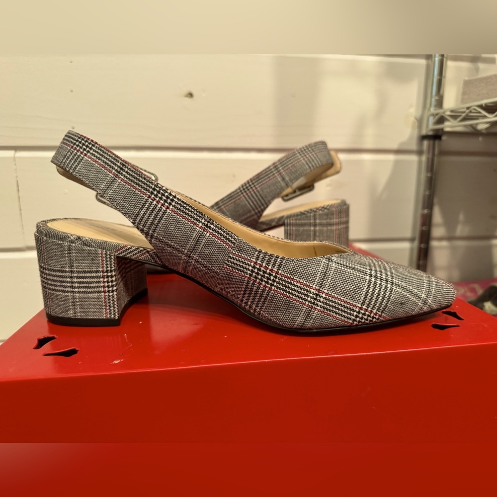 Pure Navy plaid black heels